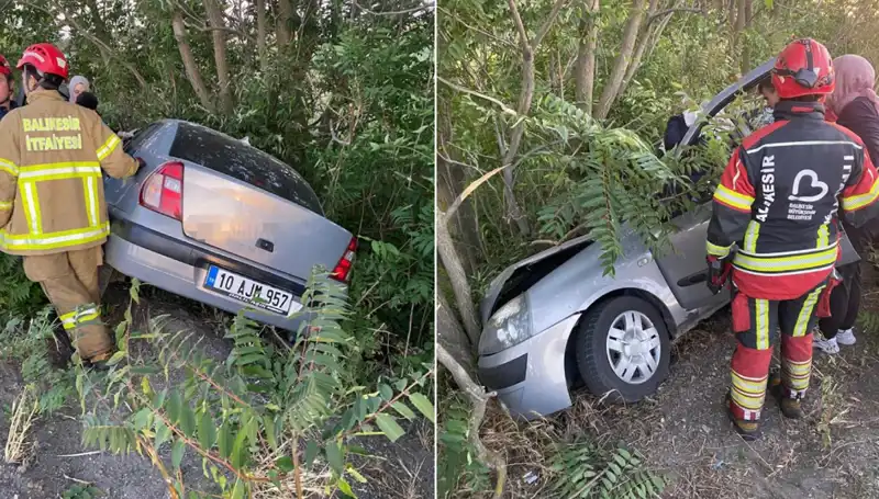 Balıkesir'de Otomobil Faciası: Şarampole Yuvarlanan Araçta İki Yaralı Var